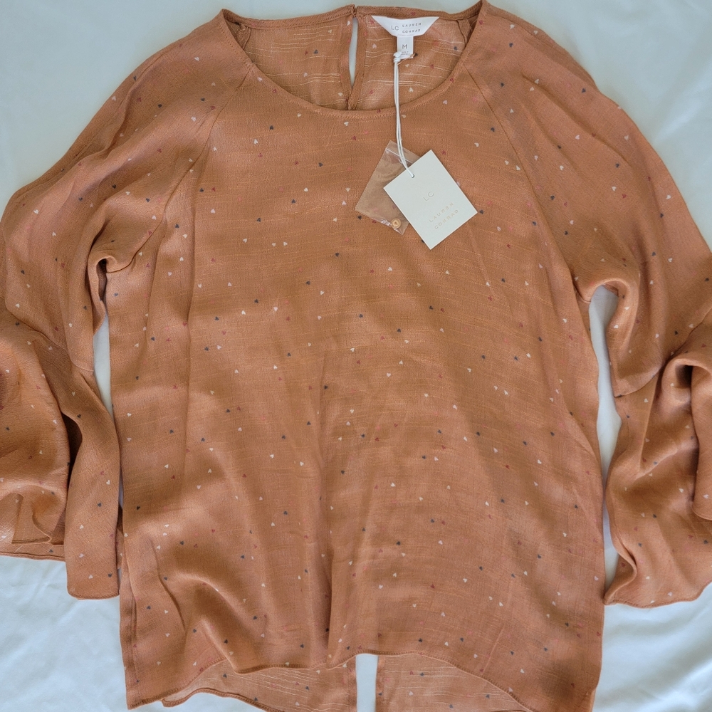 LC Lauren Conrad Women's Long Bell Sleeve Blouse, Rust Orange, Medium (NWT!)
